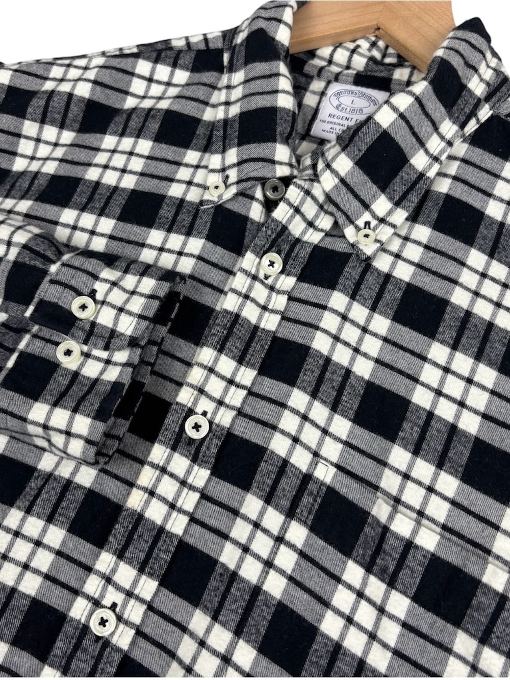 Brooks Brothers Shirt Mens Large Black Plaid Flannel Regent Original Polo